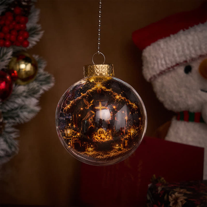 Christianartworkshop Multi-Style Sacred Print Christmas Bauble: Token of Holy Blessing & Quiet Devotion - With LED Light - Nativity - image 1