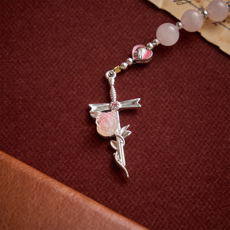 Christianartworkshop Blush Rose Quartz Rosary With Our Lady Medallion & Rose Cross: Token of Tender Divine Love - image 8