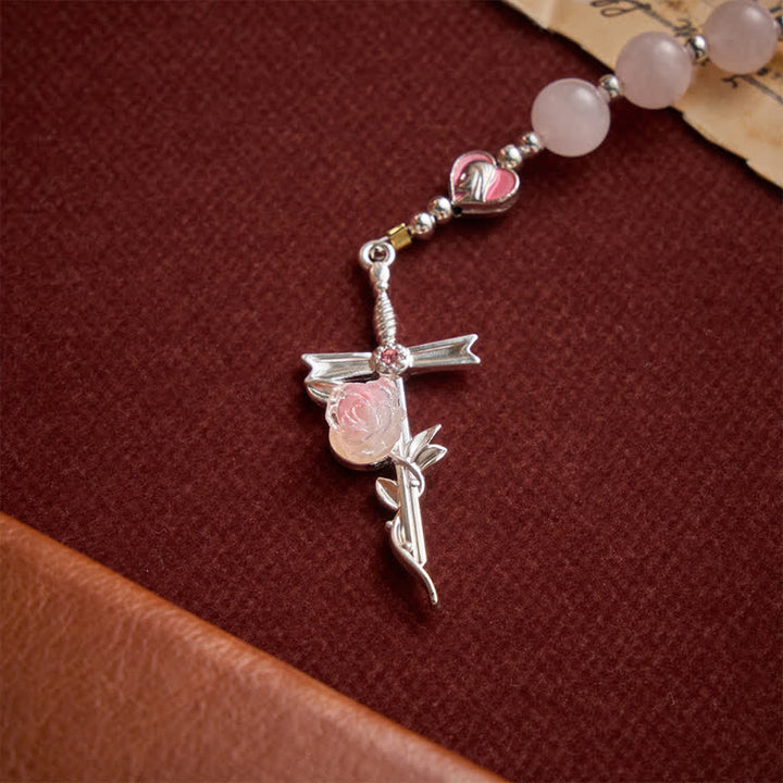 Christianartworkshop Blush Rose Quartz Rosary With Our Lady Medallion & Rose Cross: Token of Tender Divine Love - image 8
