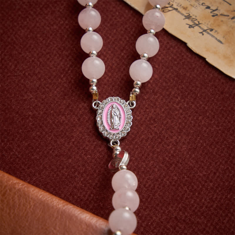 Christianartworkshop Blush Rose Quartz Rosary With Our Lady Medallion & Rose Cross: Token of Tender Divine Love - image 7