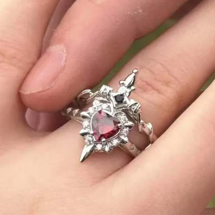 Christianartworkshop Heart Crystal & Sword Cross Split Band Ring: Token of Gentle Divine Tenderness - image 3