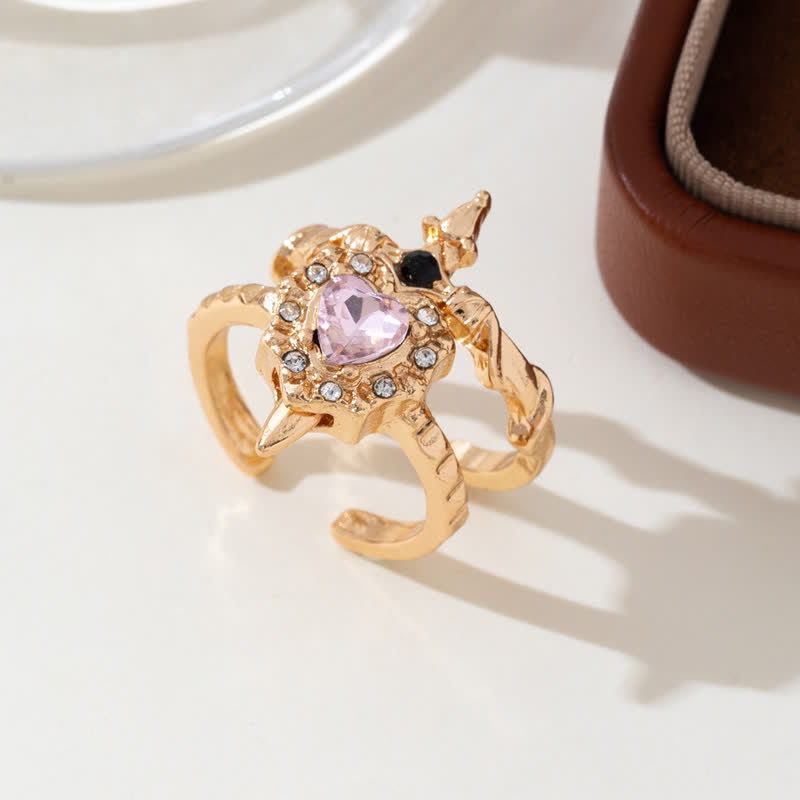 Christianartworkshop Heart Crystal & Sword Cross Split Band Ring: Token of Gentle Divine Tenderness - Golden( Suitable for US Sizes 6-9 ) - Pink Heart - image 7