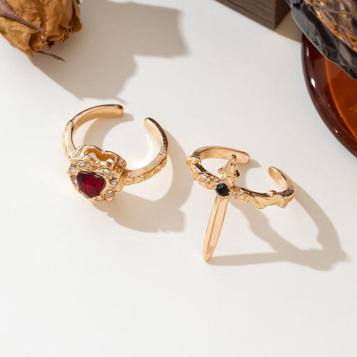 Christianartworkshop Heart Crystal & Sword Cross Split Band Ring: Token of Gentle Divine Tenderness - Golden( Suitable for US Sizes 6-9 ) - Red Heart - image 5