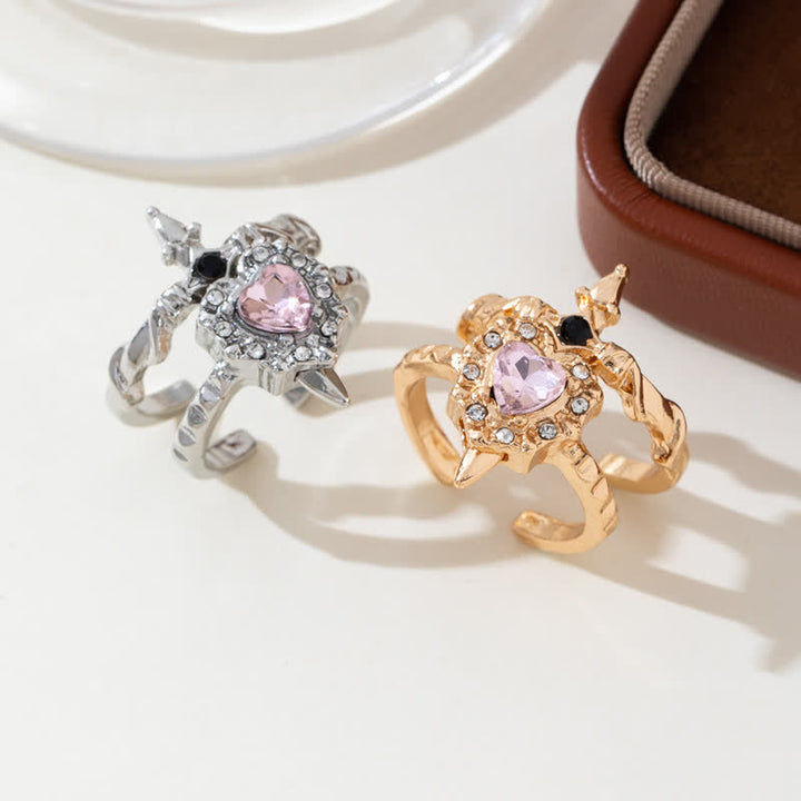 Christianartworkshop Heart Crystal & Sword Cross Split Band Ring: Token of Gentle Divine Tenderness - image 1