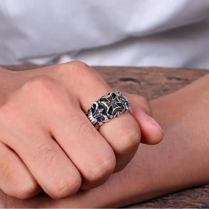 Christianartworkshop Ornate Engraved Cross Adjustable Ring: Sign of Enduring Divine Protection - image 1