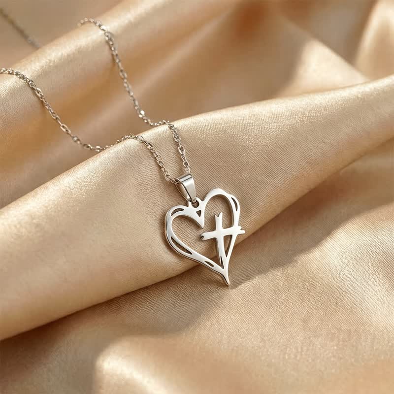 Christianartworkshop Minimal Polished Heart Cross Stainless Steel Pendant: Emblem of Holy Heavenly Favor - Cross - image 0