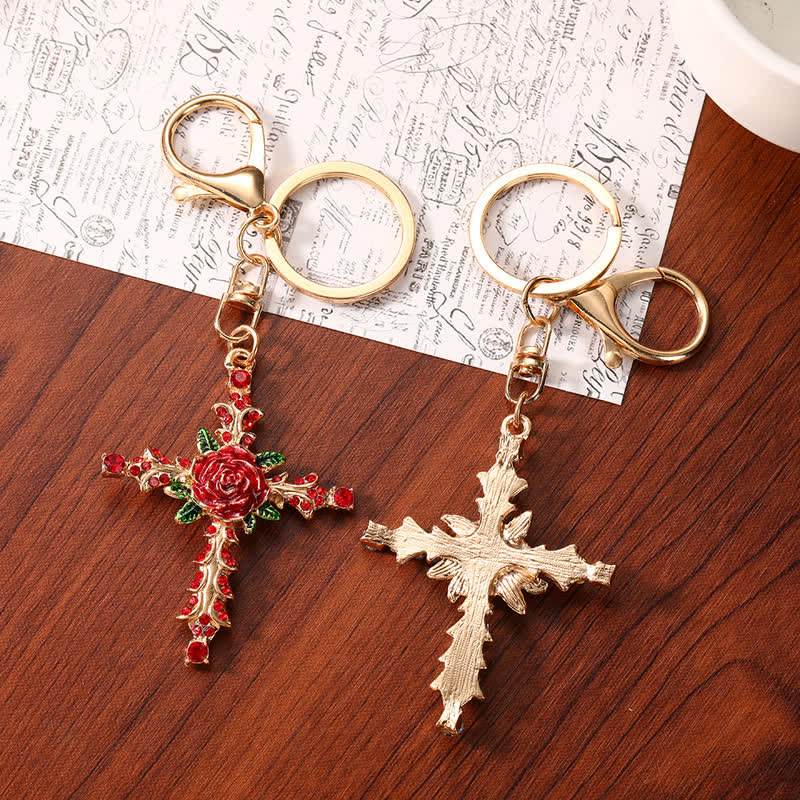 Christianartworkshop Floral Decorated Zinc Alloy Cross Keychain: Token of Tender Divine Affection - image 1
