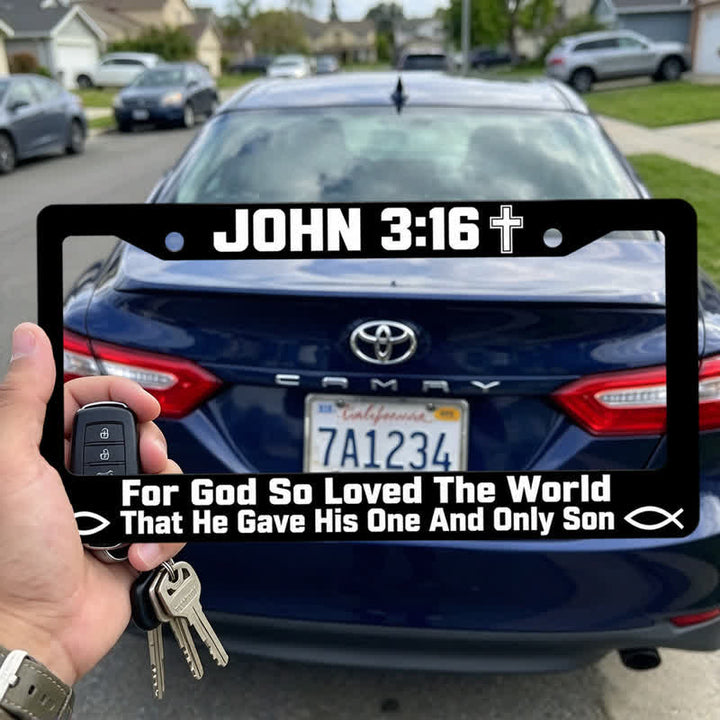 Christianartworkshop Cross & Ichthys Scripture Metal Car Frame: Carry Divine Love On Every Journey - image 2