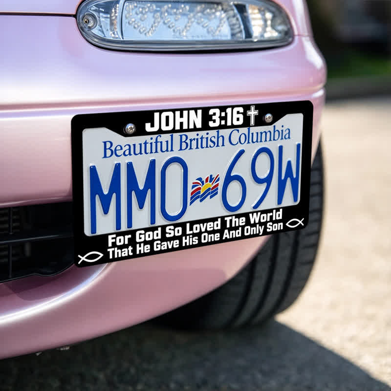 Christianartworkshop Cross & Ichthys Scripture Metal Car Frame: Carry Divine Love On Every Journey - image 3