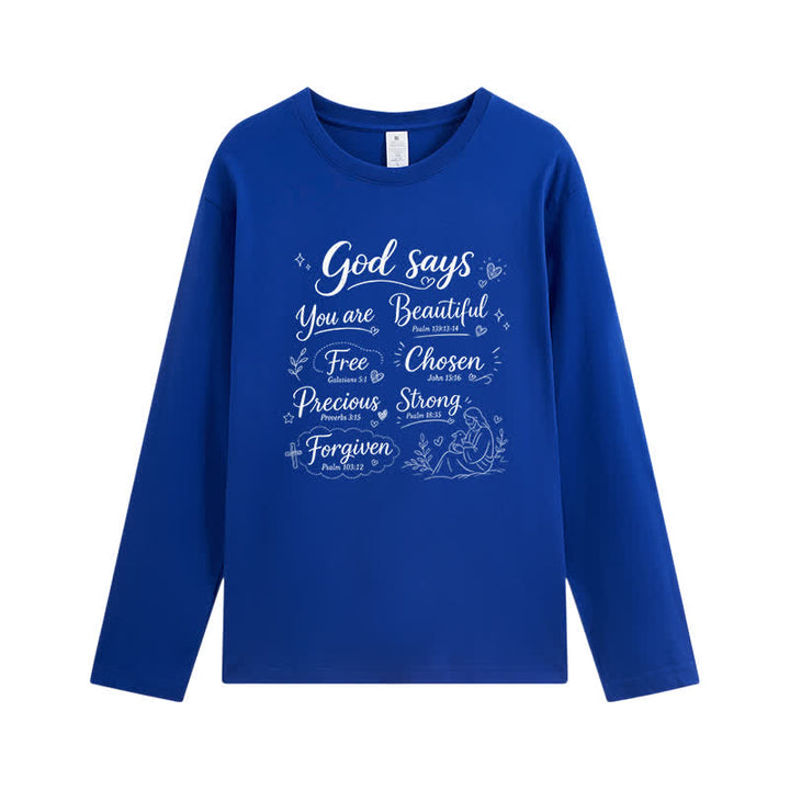 Christianartworkshop God Says You Are Beautiful Graphic Long Sleeve T-Shirt - Royal Blue - 4XL - image 11