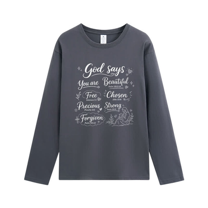Christianartworkshop God Says You Are Beautiful Graphic Long Sleeve T-Shirt - Grey - 4XL - image 4