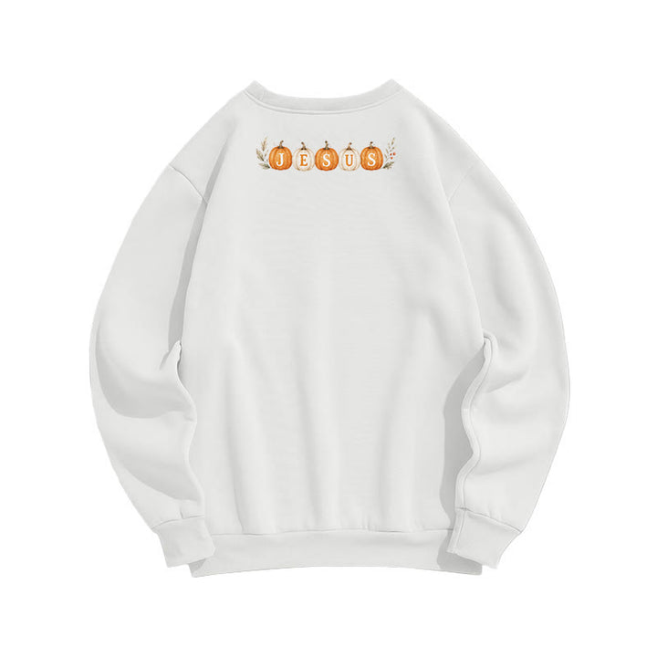 Christianartworkshop Jesus Autumn Pumpkin Graphic Cozy Fleece Sweatshirt - image 2