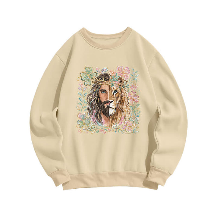 Christianartworkshop Lion Of Judah Floral Portrait Crewneck Sweatshirt - Apricot - 2XL - image 4