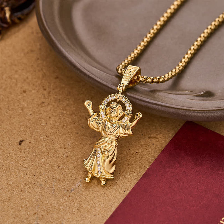 Christianartworkshop Ornate 3D Divine Child Jesus Wheat Chain Necklace: Icon of Quiet Sacred Serenity - image 3