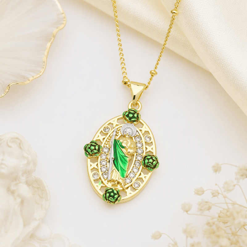 Christianartworkshop Devotion Inspired Enamel Copper St. Jude & Our Lady of Guadalupe Necklace - image 9