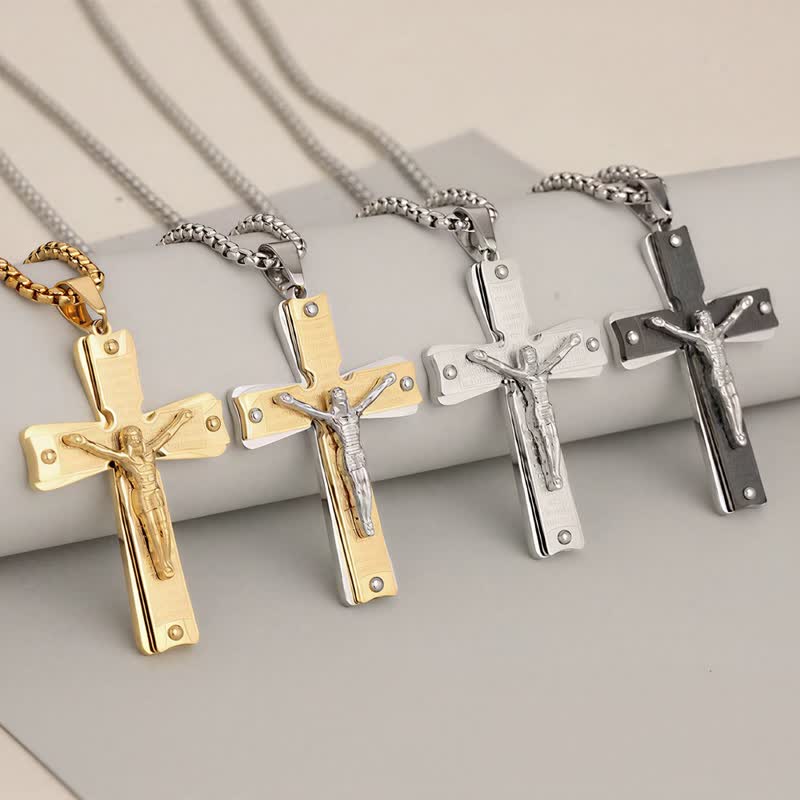 Christianartworkshop Four-Styled Stainless Steel Textured Crucifix Necklace: Sacred Mark of Abiding Grace - image 0