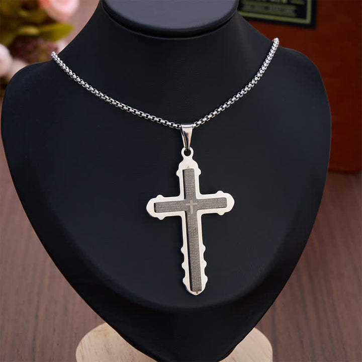 Christianartworkshop Curved Edge Prayer Verse Cross Necklace: Sacred Chest Marker of Heavenly Grace - Black - Cuban Link Chain - image 4