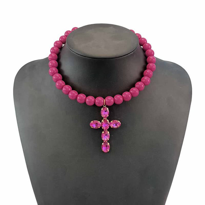 Christianartworkshop Rounded Plastic Bead Jeweled Cross Necklace: Marker for Quiet Meditation - image 4