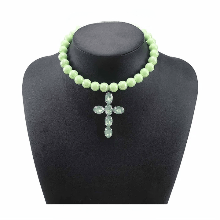 Christianartworkshop Rounded Plastic Bead Jeweled Cross Necklace: Marker for Quiet Meditation - Green - image 21