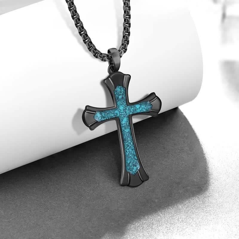 Christianartworkshop Ornate Edged Crushed Stone Cross Necklace: Symbol of Quiet Devotion - Cross - image 0