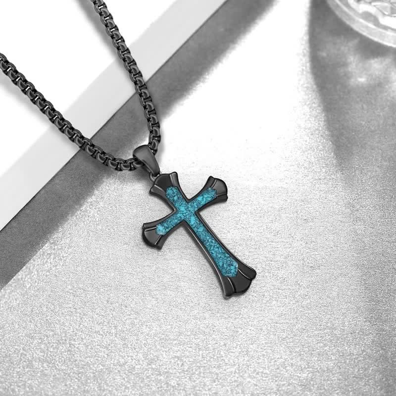 Christianartworkshop Ornate Edged Crushed Stone Cross Necklace: Symbol of Quiet Devotion - image 2