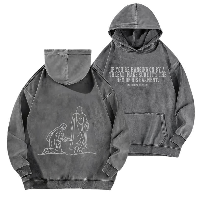 Christianartworkshop Hem Of His Garment Front And Back Washed Hoodie - Grey - 5XL - image 6