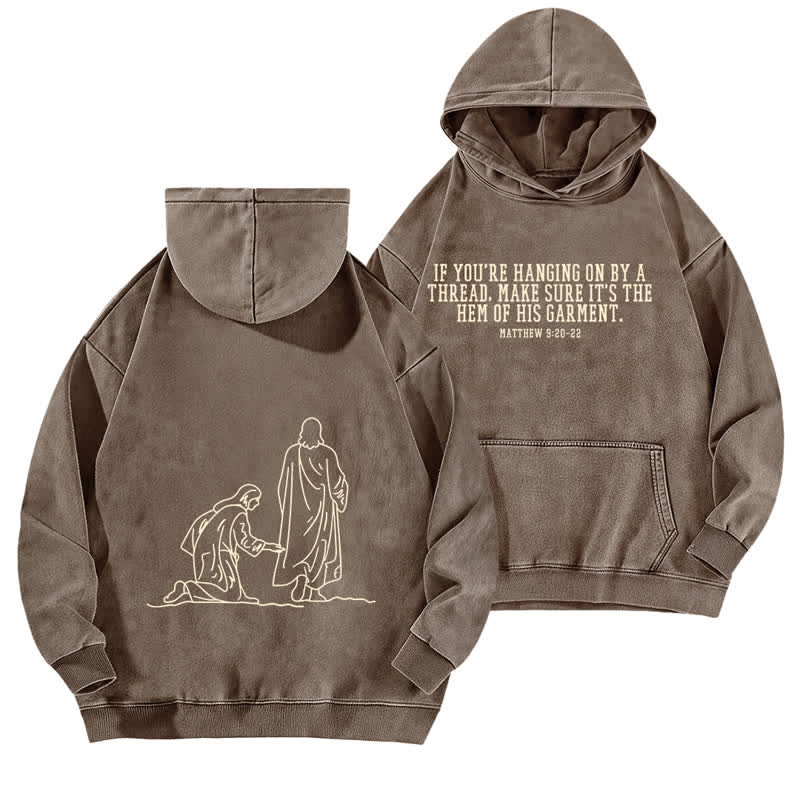 Christianartworkshop Hem Of His Garment Front And Back Washed Hoodie - Coffee - 5XL - image 9