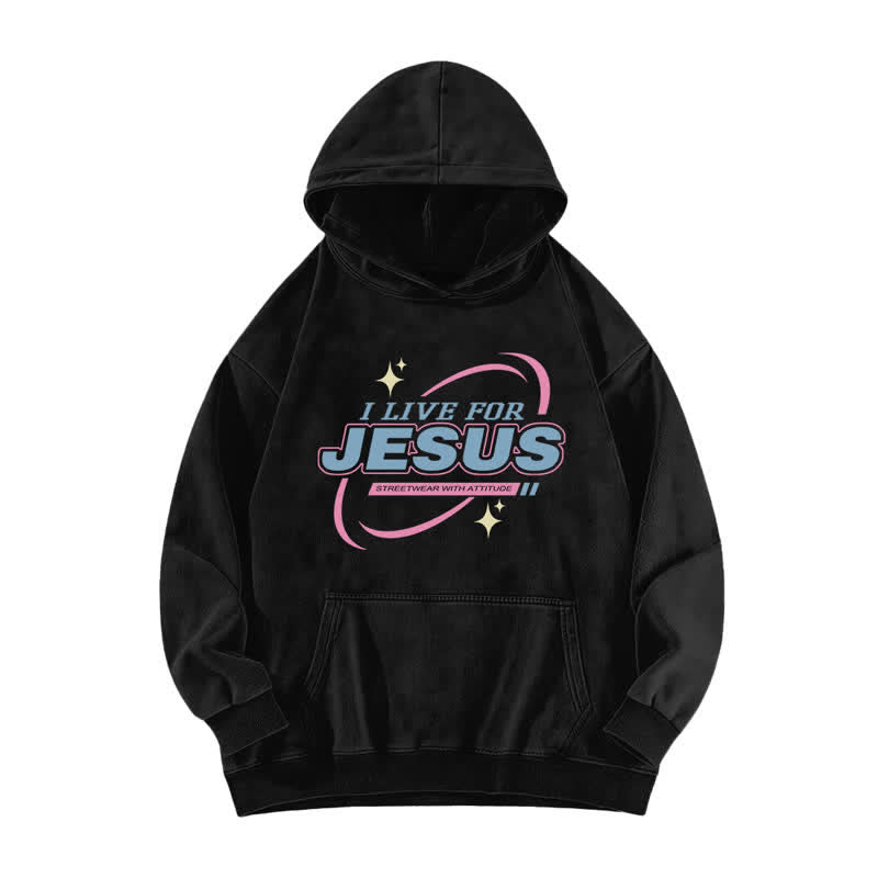 Christianartworkshop I Live For Jesus Vintage Washed Streetwear Hoodie - Black - 5XL - image 0