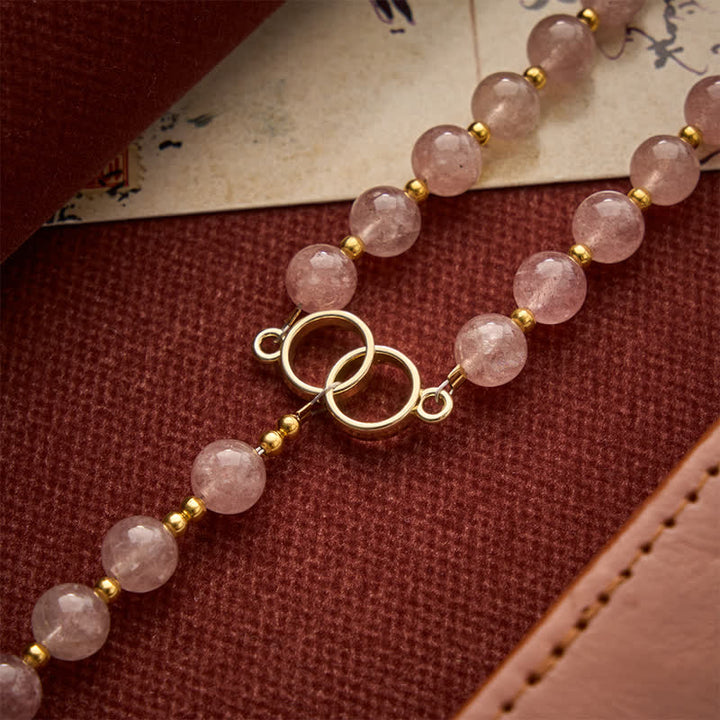 Christianartworkshop Natural Strawberry Quartz Rosary With Double Loop Links & Rose Crucifix - image 8