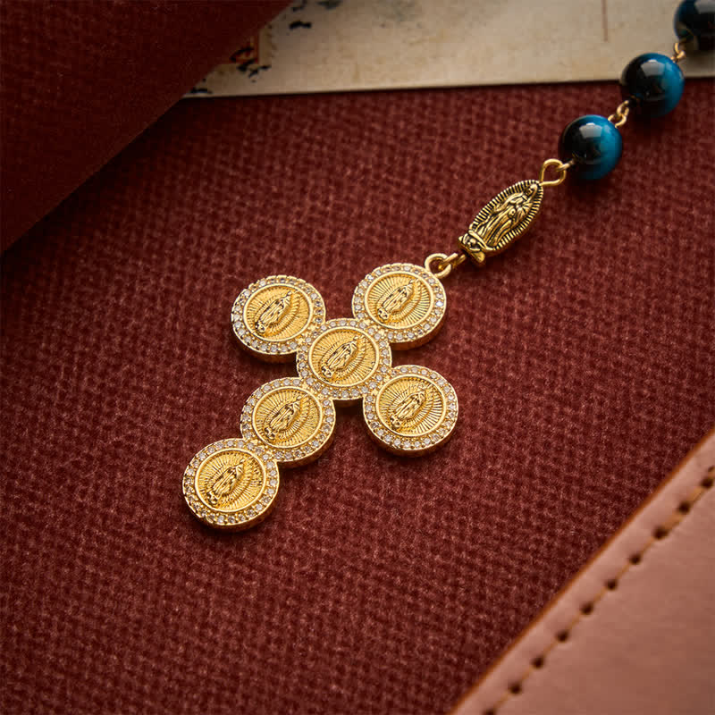 Christianartworkshop Deep Blue Tiger Eye Prayer Rosary with Our Lady of Guadalupe Medallions - image 8