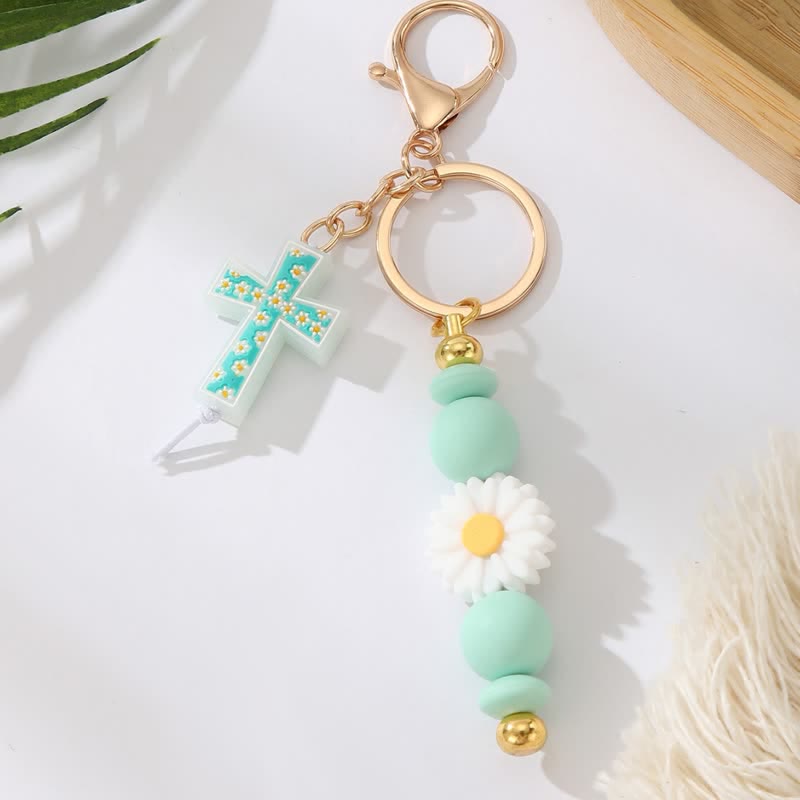 Christianartworkshop Daisy Silicone Bead Cross Keychain: Emblem of Gentle Heavenly Blessing - Lake Blue - image 1