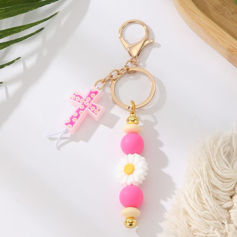 Christianartworkshop Daisy Silicone Bead Cross Keychain: Emblem of Gentle Heavenly Blessing - Rose - image 4