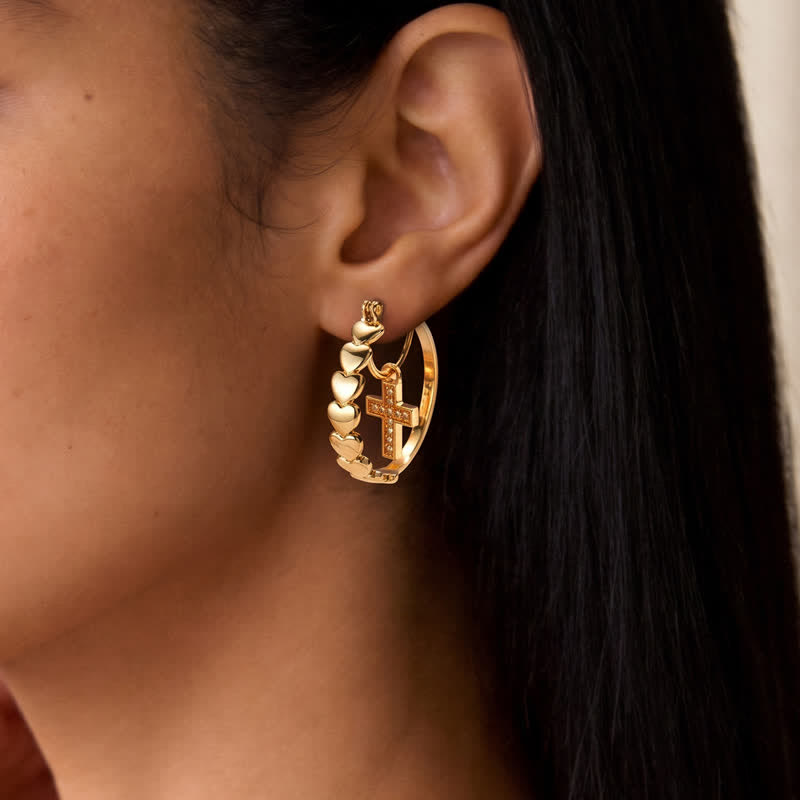 Christianartworkshop Heart Drop Stone Cross Copper Hoop Earrings - image 1