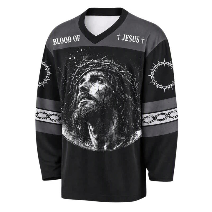 Christianartworkshop Psalm 23 Blood Of Jesus Black Hockey Jersey - image 2