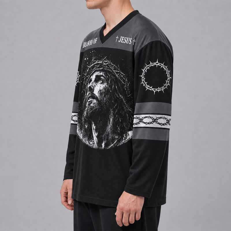 Christianartworkshop Psalm 23 Blood Of Jesus Black Hockey Jersey - image 5
