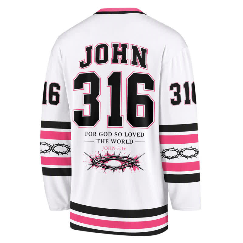 Christianartworkshop John 316 Jesus Saves White Long Sleeve Hockey Jersey - image 1