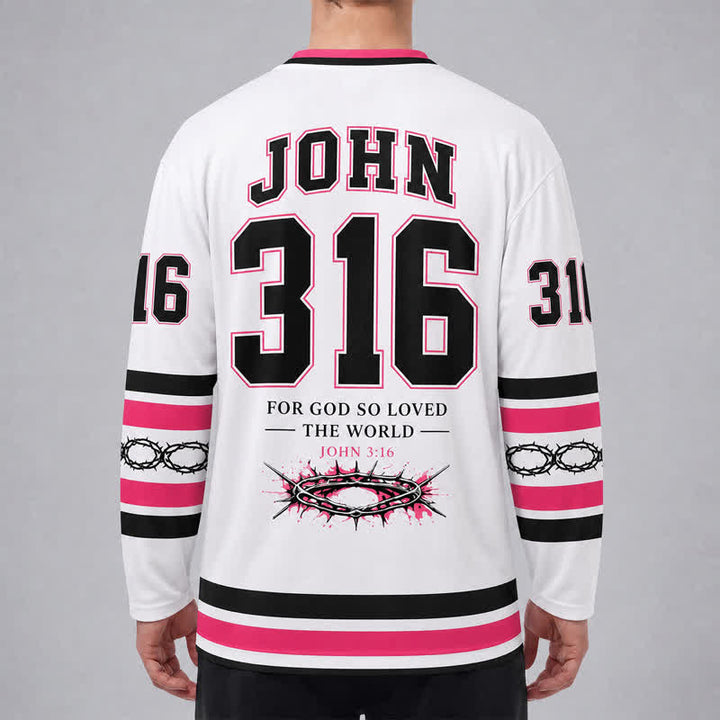 Christianartworkshop John 316 Jesus Saves White Long Sleeve Hockey Jersey - image 4