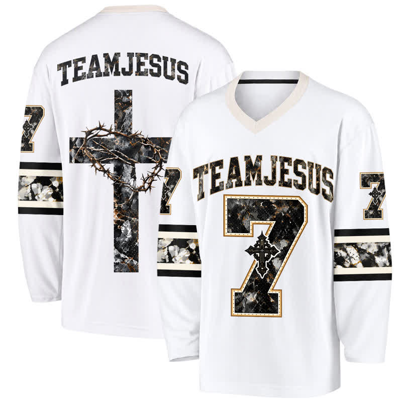 Christianartworkshop Team Jesus Number 7 V Neck Hockey Jersey - 5XL - image 0