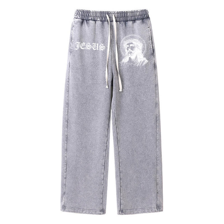Christianartworkshop Jesus Portrait Gothic Script Blush Washed Sweatpants - Grey - 2XL - image 16
