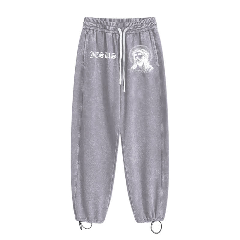 Christianartworkshop Jesus Portrait Gothic Script Blush Washed Sweatpants - image 18