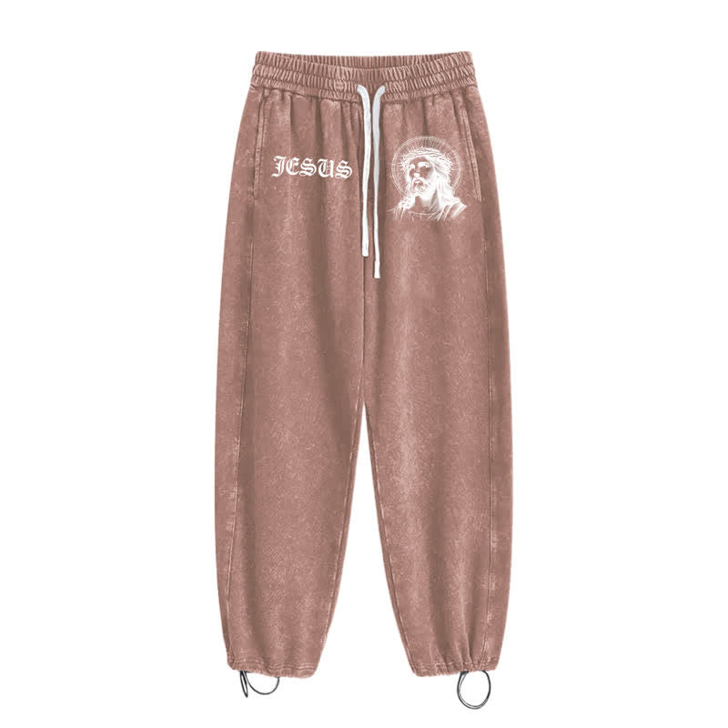 Christianartworkshop Jesus Portrait Gothic Script Blush Washed Sweatpants - image 34