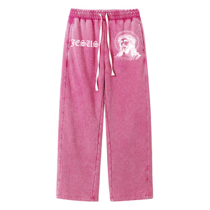 Christianartworkshop Jesus Portrait Gothic Script Blush Washed Sweatpants - Rose - 2XL - image 40