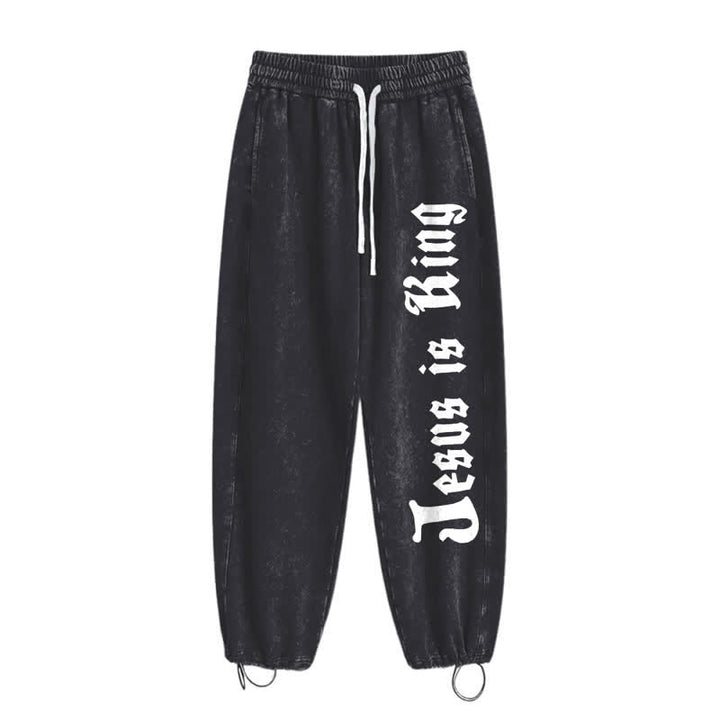 Christianartworkshop Black Gothic Script Streetwear Washed Sweatpants - image 2