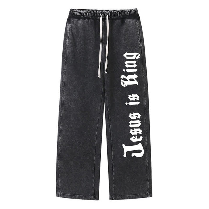 Christianartworkshop Black Gothic Script Streetwear Washed Sweatpants - Black - 2XL - image 0