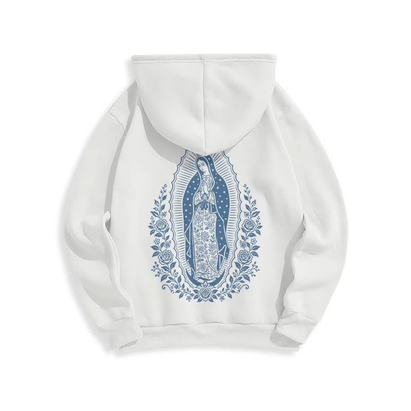 Christianartworkshop Light Blue Madonna Floral Streetwear Pullover Hoodie - image 22