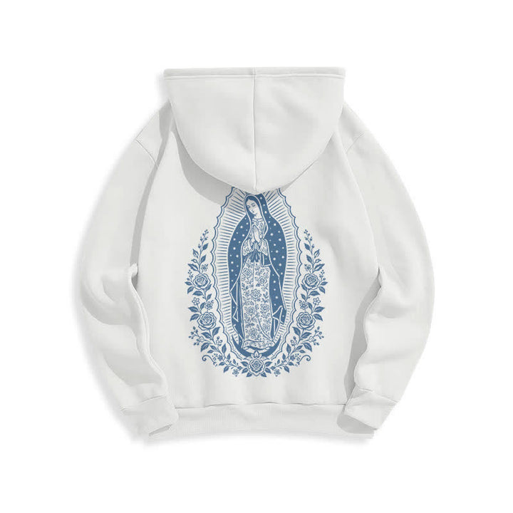 Christianartworkshop Light Blue Madonna Floral Streetwear Pullover Hoodie - image 22