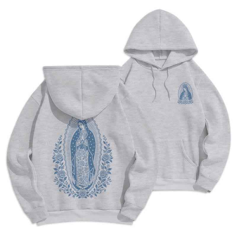 Christianartworkshop Light Blue Madonna Floral Streetwear Pullover Hoodie - Grey - 2XL - image 3