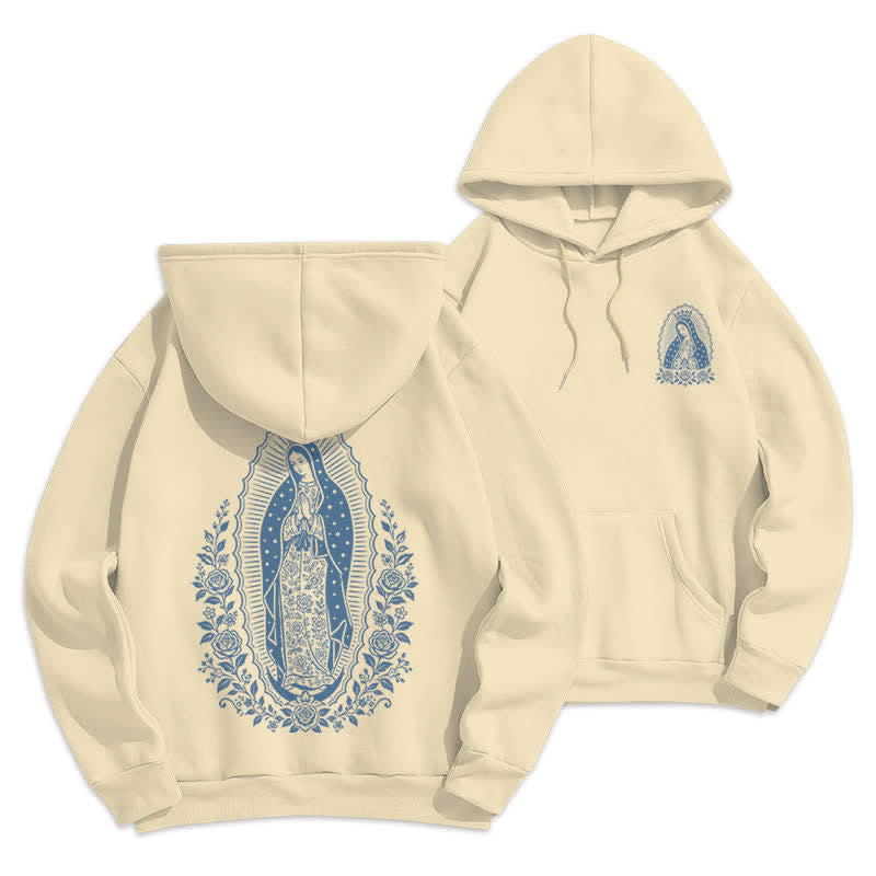 Christianartworkshop Light Blue Madonna Floral Streetwear Pullover Hoodie - Beige - 2XL - image 12