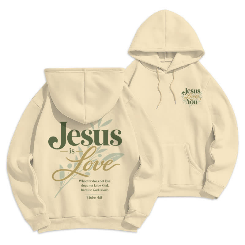 Christianartworkshop Jesus Is Love Vintage Cream Fleece Lined Hoodie - Beige - 2XL - image 0