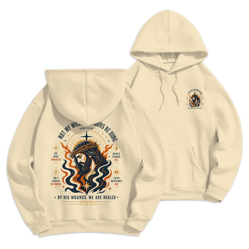 Christianartworkshop Crown Of Thorns Jesus Vintage Streetwear Beige Fleece Hoodies - Beige - 2XL - image 0